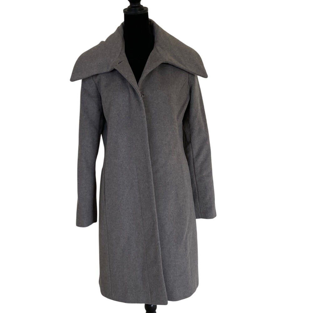 Cole‎ Haan Women's Gray Wool Blend Top Coat Size 8 Classic Wide Collar Old Money